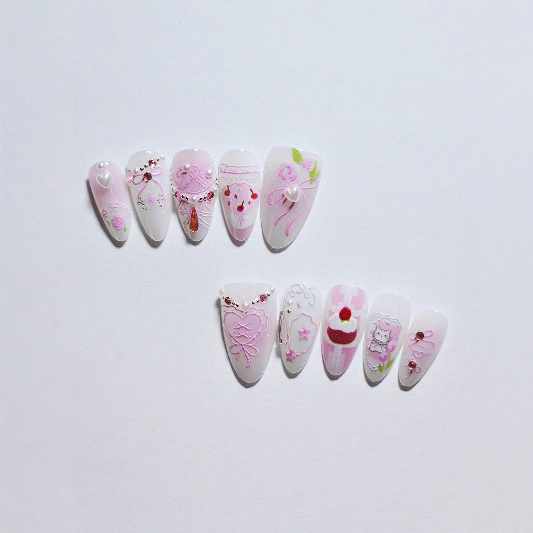 Artistic Heart-Embellished Press-On Nail Set Stornfield
