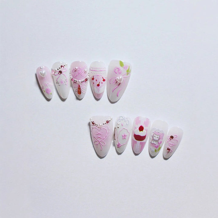 Artistic Heart-Embellished Press-On Nail Set Stornfield