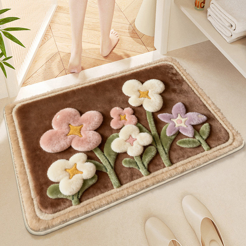 Floral-Themed Soft Microfiber Bath Mat
