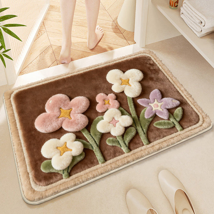 Floral-Themed Soft Microfiber Bath Mat