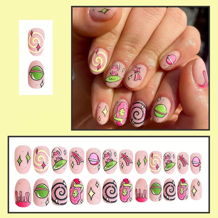 Art nail set with playful cartoon designs Stornfield