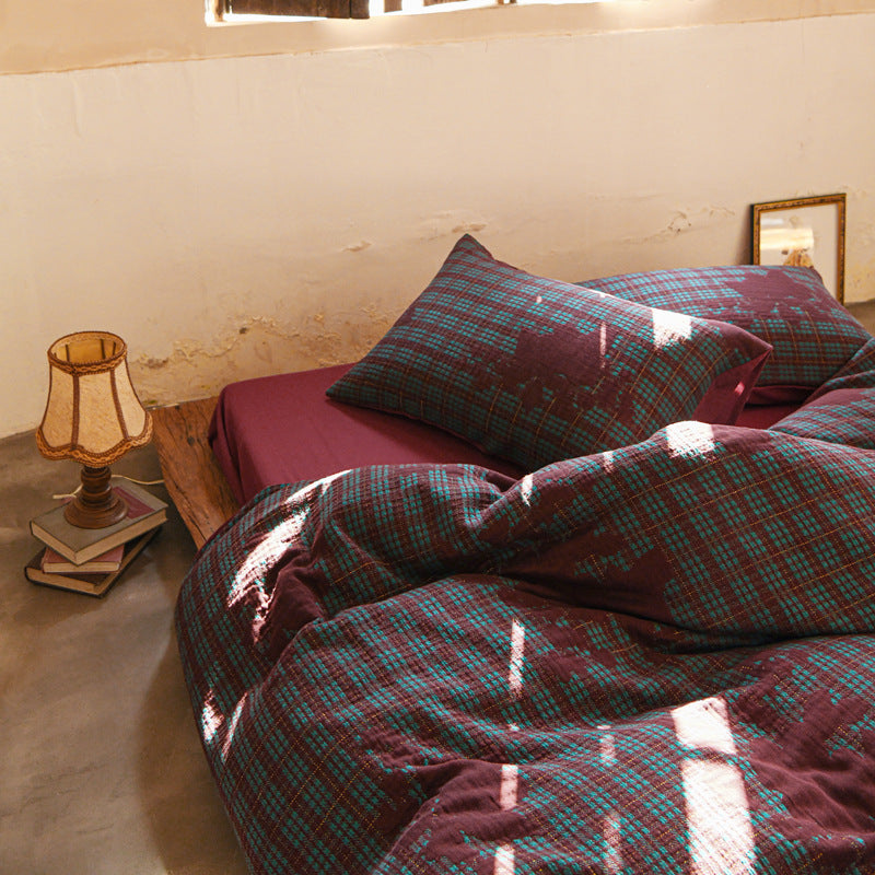 Reversible Plaid Cotton-Flannel Duvet Cover Set with Brushed Microfiber Reverse