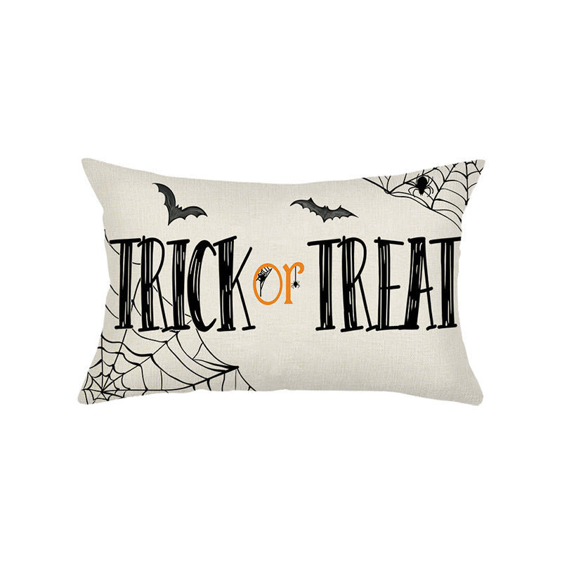 Halloween Decorative Lumbar Pillow Cover with Script Typography and Hidden Zipper