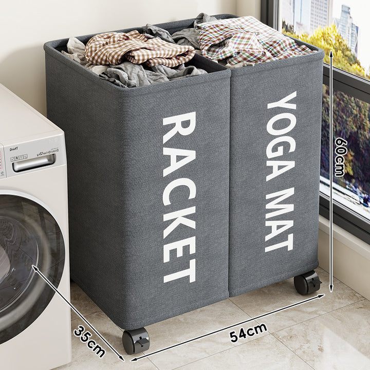 Tall Rectangular Canvas Laundry and Sports Storage Bin Set with Wheels