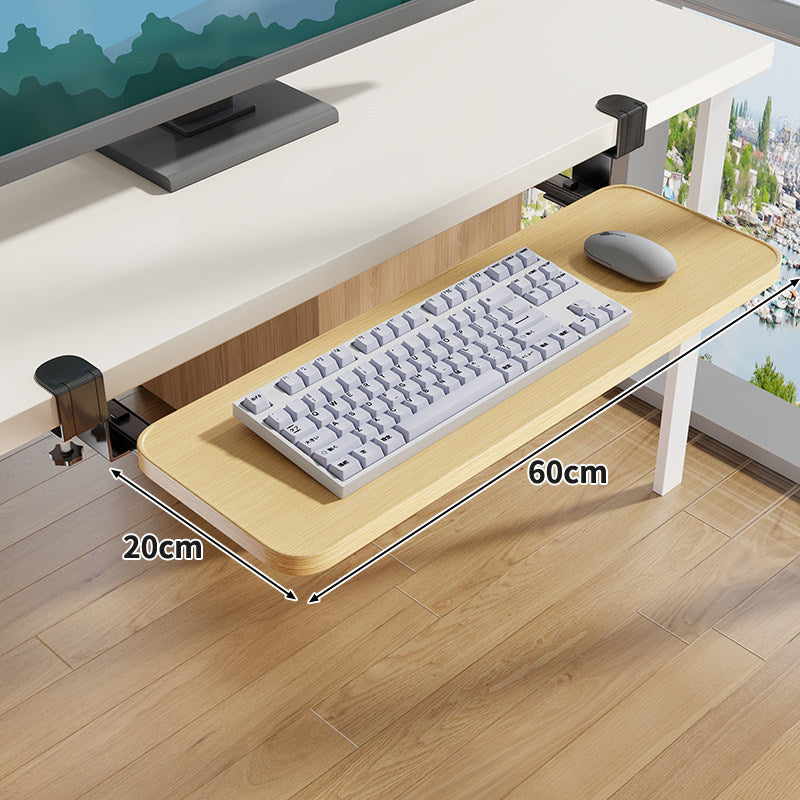 Clamp-Mounted Under-Desk Adjustable Bamboo Keyboard Tray