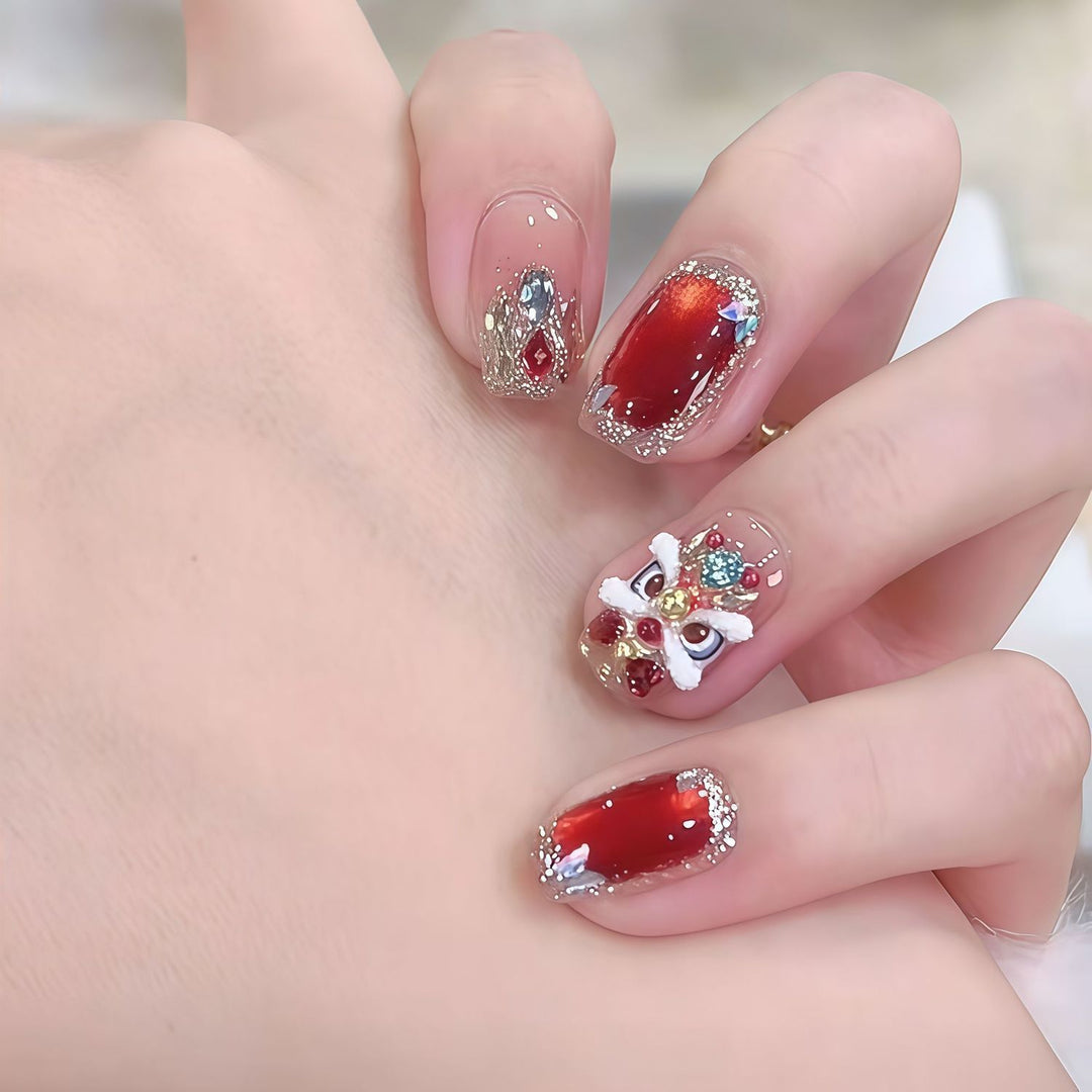 Elegant Gemstone Embellished Press-On Nail Set Stornfield