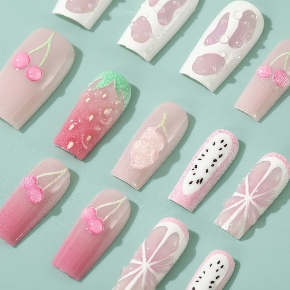 Artificial nails with strawberry and cherry designs Stornfield