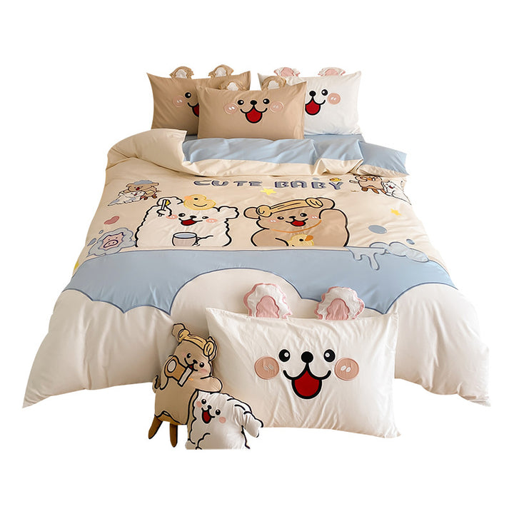 Cartoon Animal Reversible Microfiber Duvet Cover Set with Pillow Shams