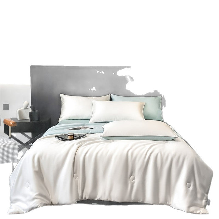 Silk cotton satin bedding cover with quilted comfort edge and pillowcases