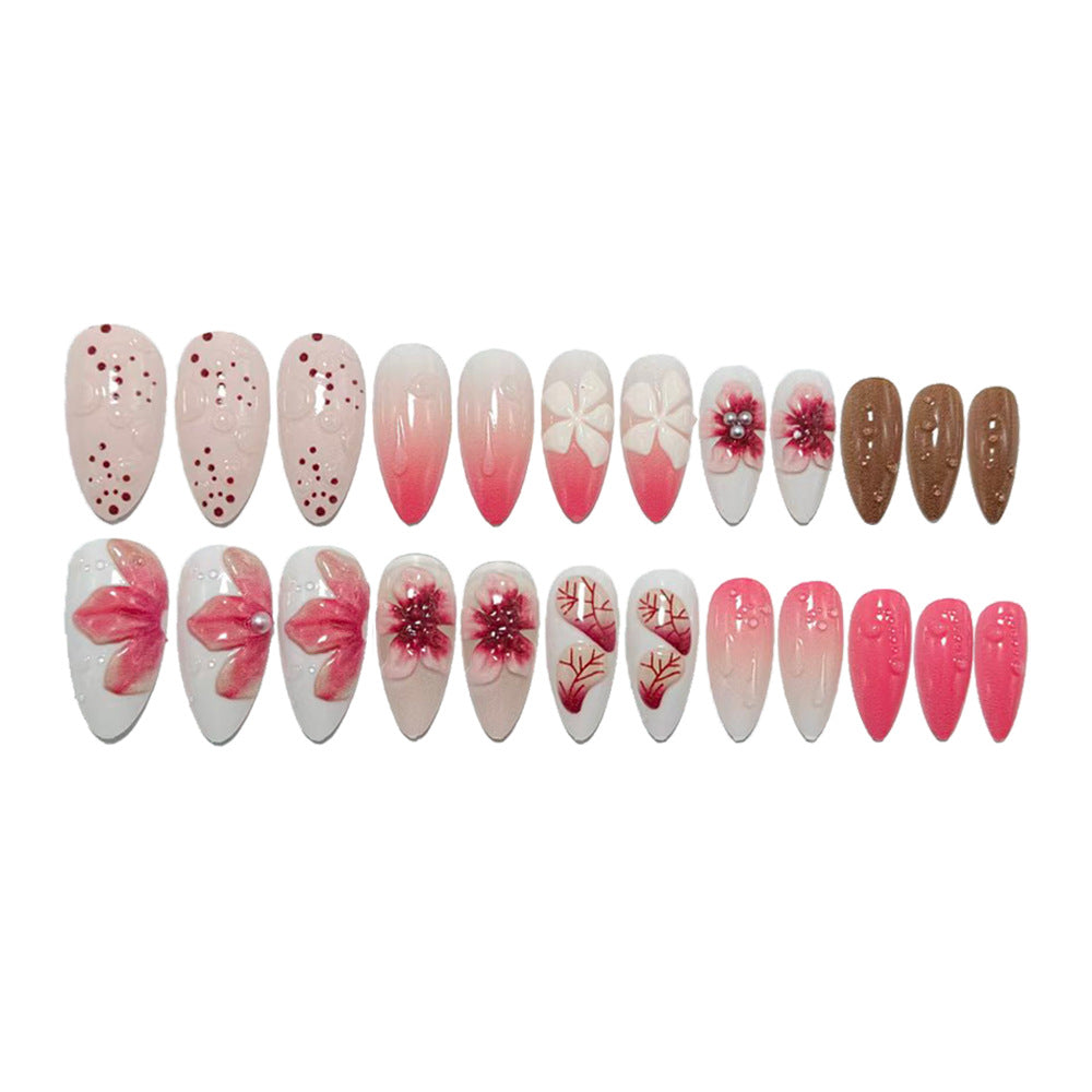 Artificial nails with floral 3D design and glitter effects Stornfield