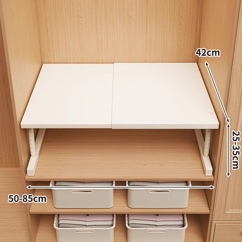 Adjustable Foldable Wardrobe Shelf Organizer with Height-Adjustable Support