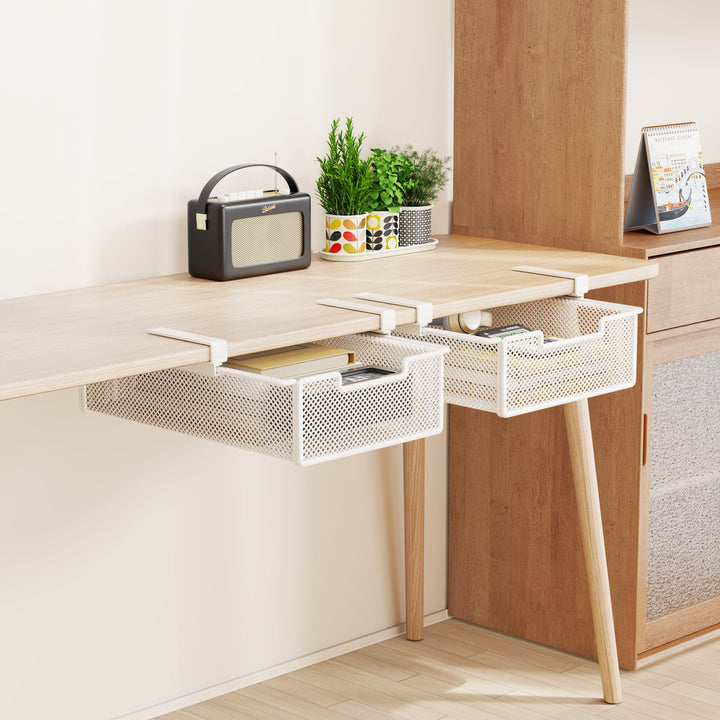 Clamp-On Under-Desk Ventilated Mesh Storage Drawer Organizer