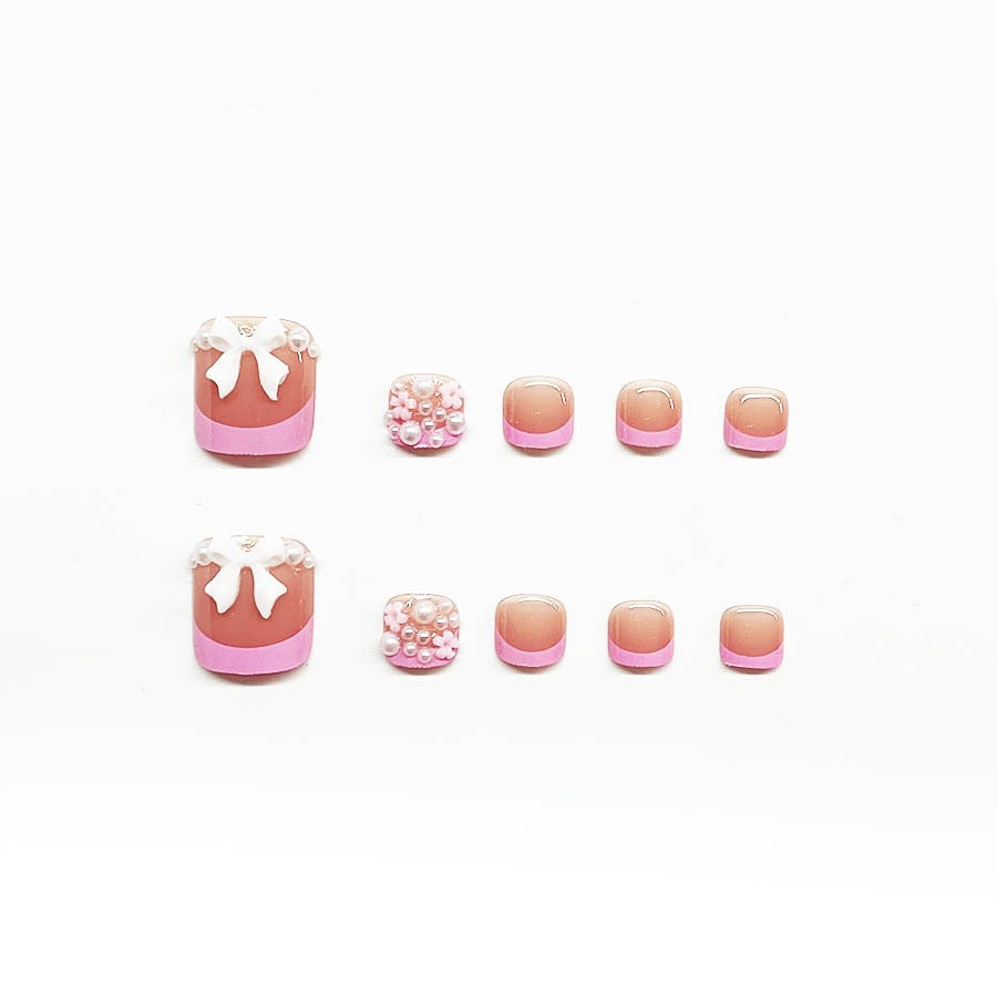 Decorative Press-On Nail Art Set with Floral and Bow Accents Stornfield