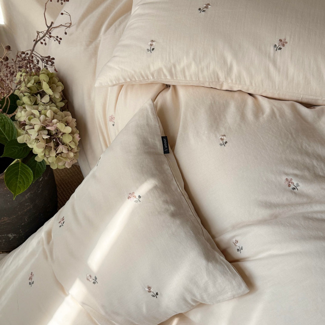 Washed Cotton-Linen Embroidered Floral Duvet Cover Set