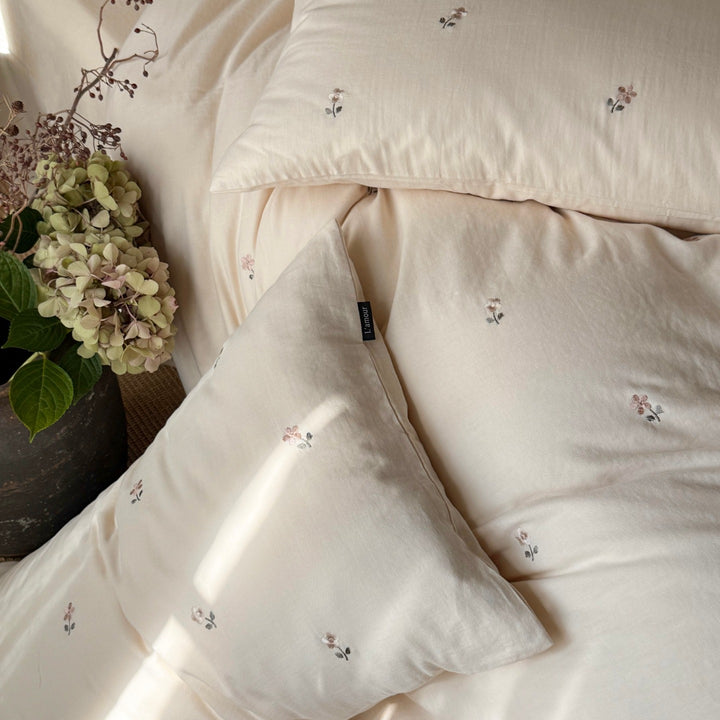Washed Cotton-Linen Embroidered Floral Duvet Cover Set