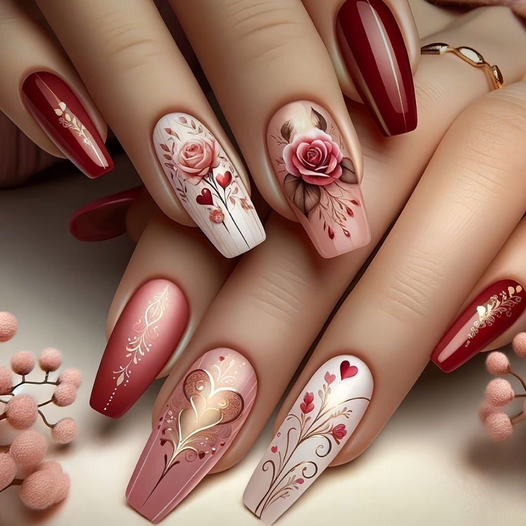 Artificial nails with Romantic Heart Design Stornfield