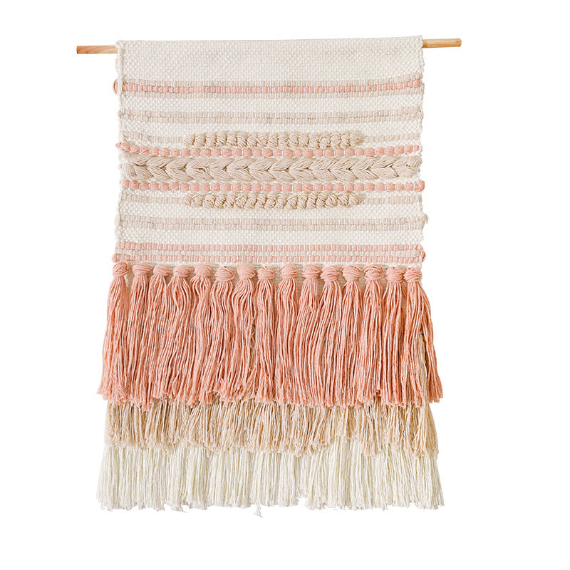 Macramé Wall Hanging with Fringe and Hand-Knotted Cotton Structure
