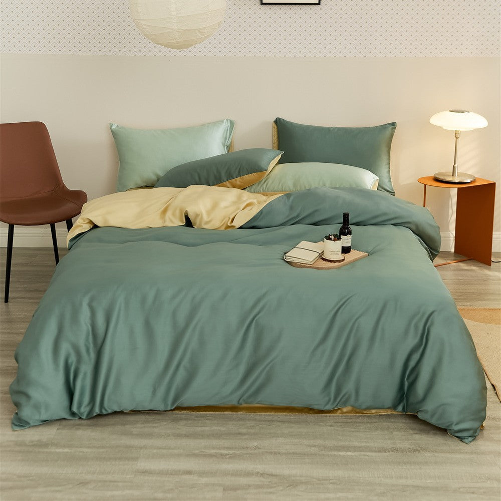 Reversible satin bedding set with a silky glossy feel and skin-friendly cotton blend