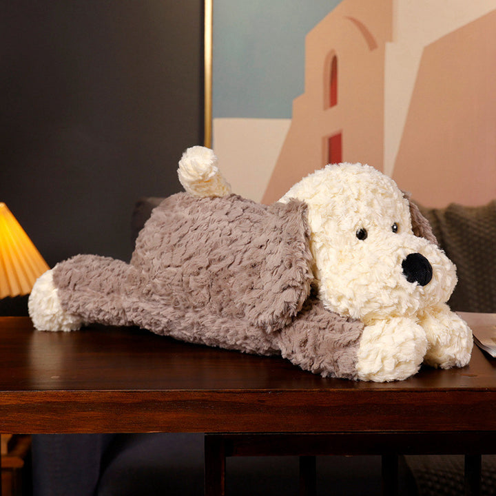 Long-Body Plush Dog Lumbar Pillow with Weighted Core and Ultra-Soft Faux Fur Stornfield