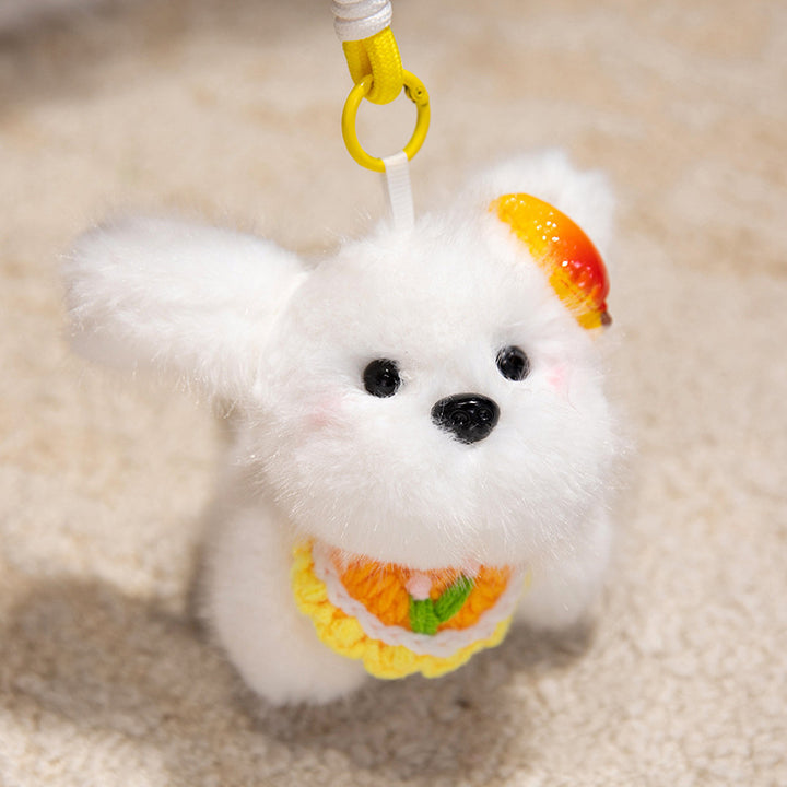 Fluffy Bunny Bag Charm Keychain with Faux-Fur Plush Body and Decorative Resin Accent Stornfield