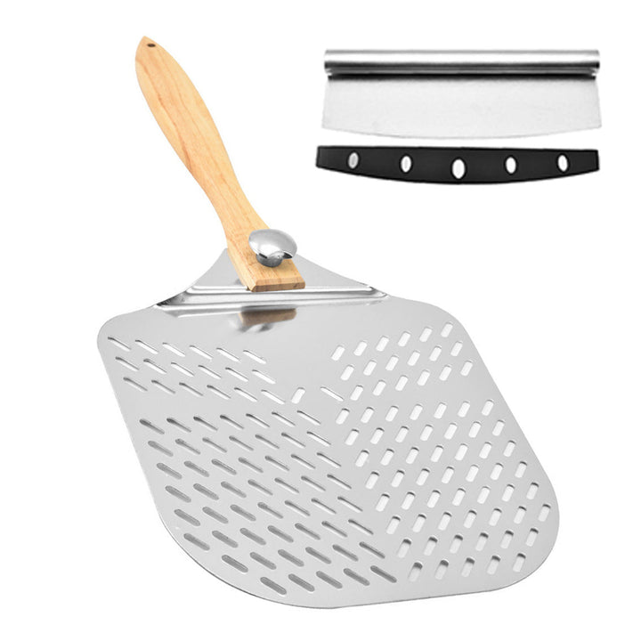 large stainless steel pizza peel with wooden handle Stornfield