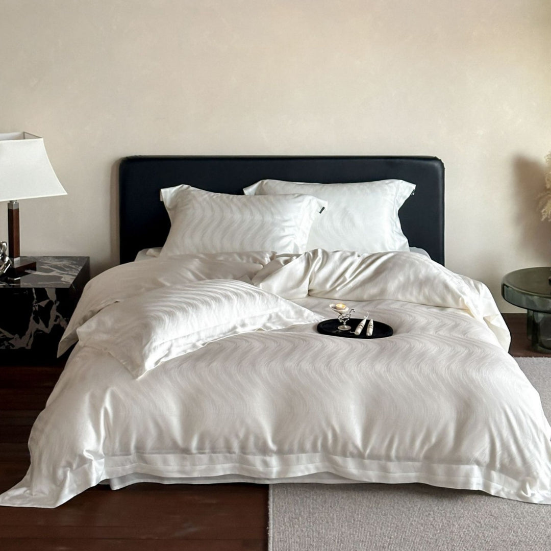 Silky Sateen Jacquard Duvet Cover Bedding Set with Envelope Pillow Shams