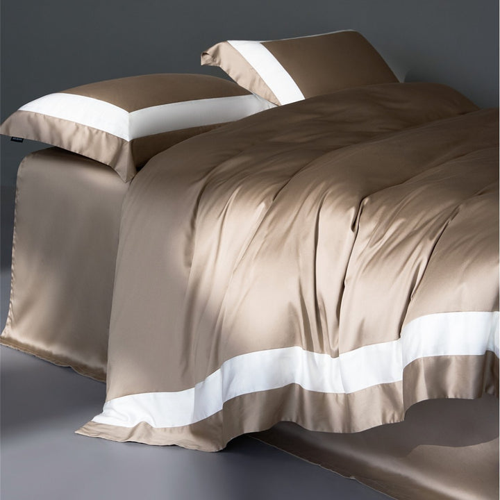 Luxury Satin Duvet Cover Set with Contrast Border and Pillow Shams