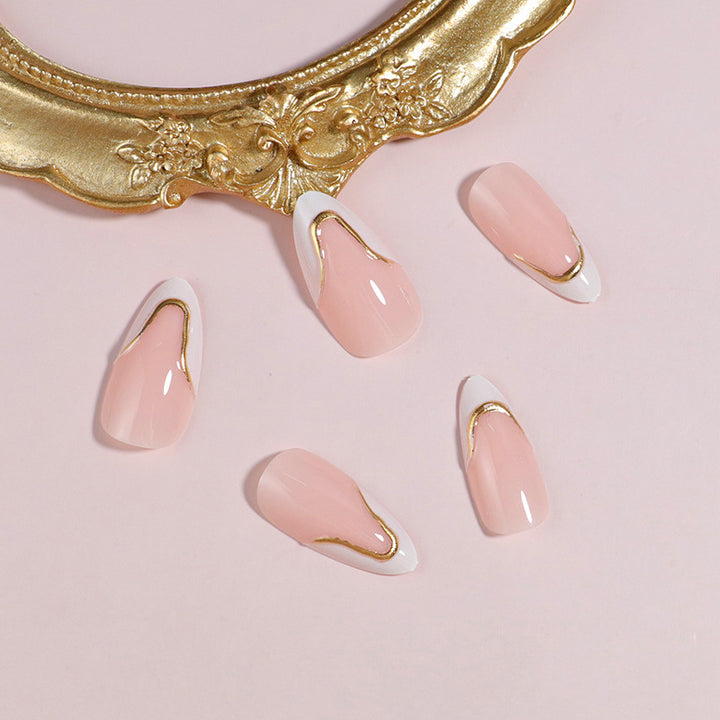 DIY Press-On Nail Set with Elegant Gold Accents Stornfield