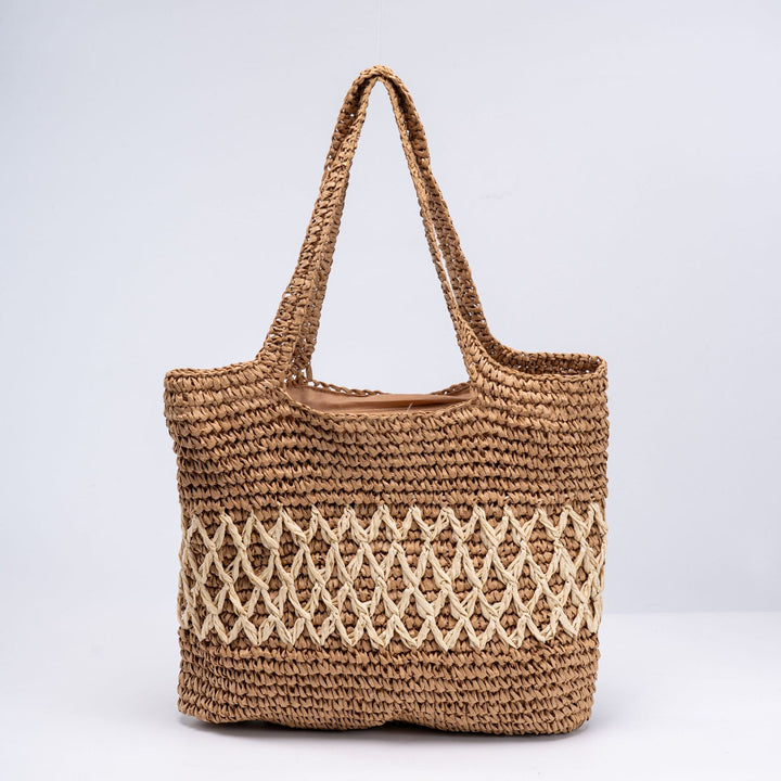 Handmade straw tote bag with decorative pattern Stornfield