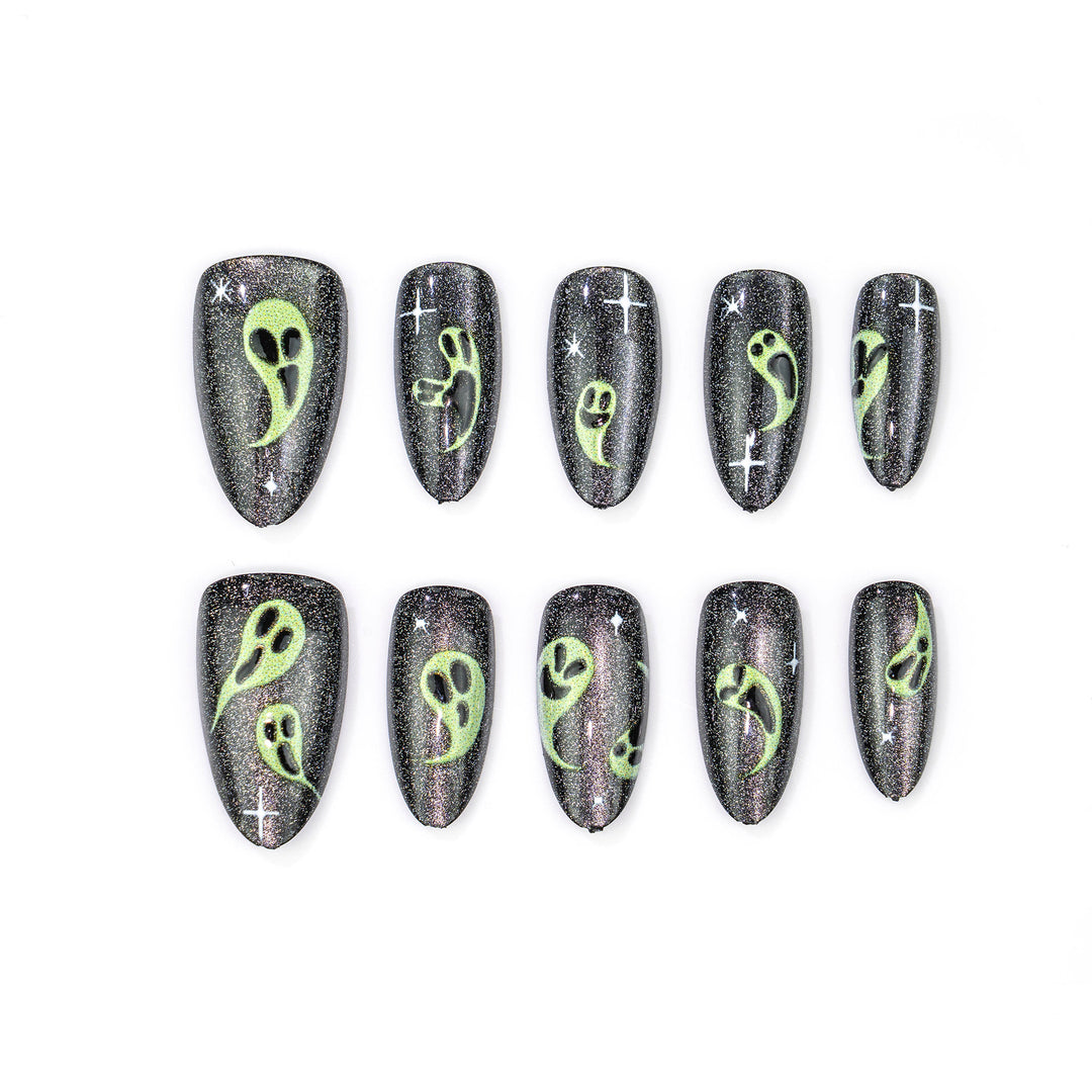 Ghost-Themed Stiletto Press-On Nail Art Stornfield