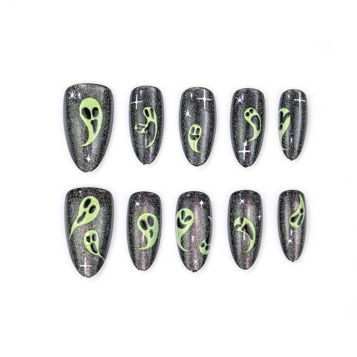 Ghost-Themed Stiletto Press-On Nail Art Stornfield