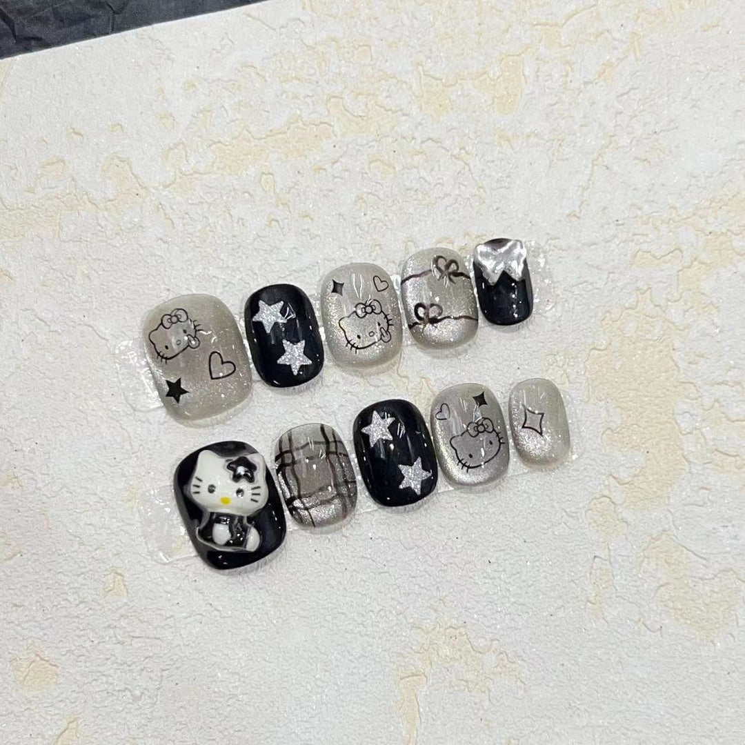Fun and Whimsical Press-On Nail Set with Cartoon Accents Stornfield