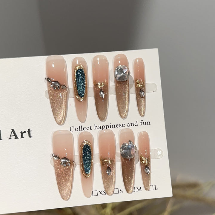 Decorative Press-On Nail Art Set with Gemstone Detailing