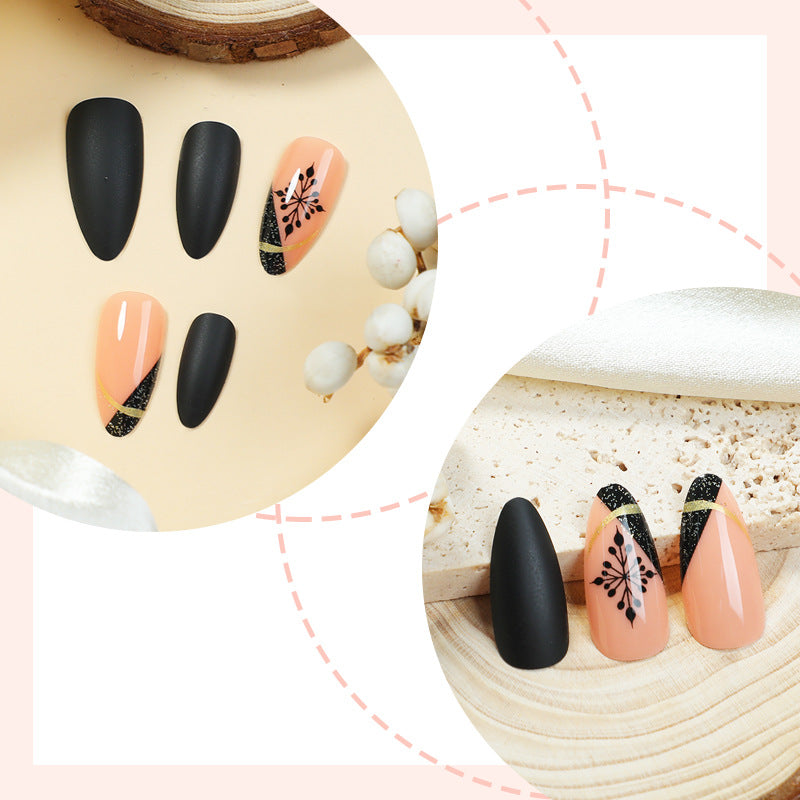 Artistic Matte Press-On Nail Set with Unique Floral Patterns Stornfield