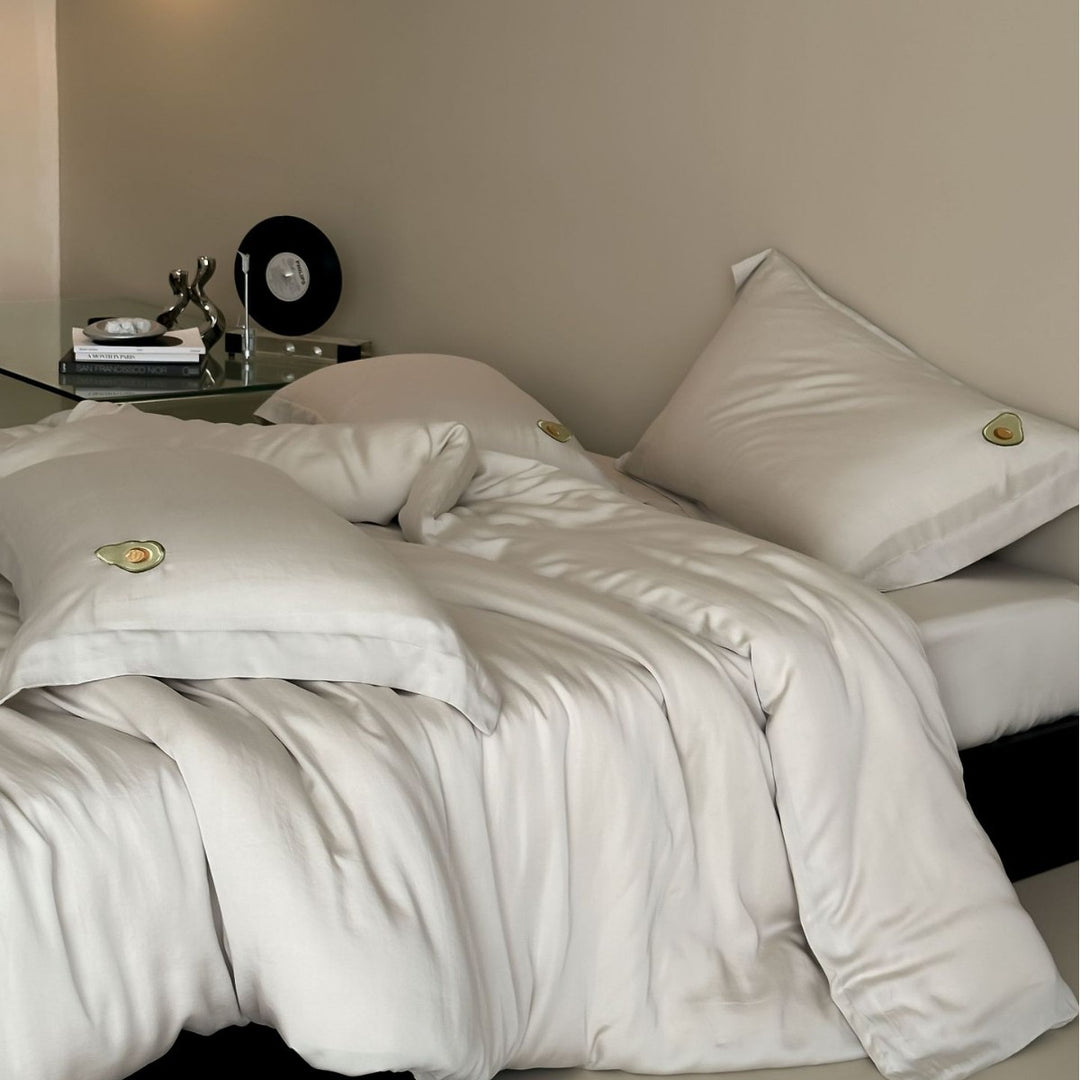 Premium cotton satin bedding set with subtle embroidered medallions