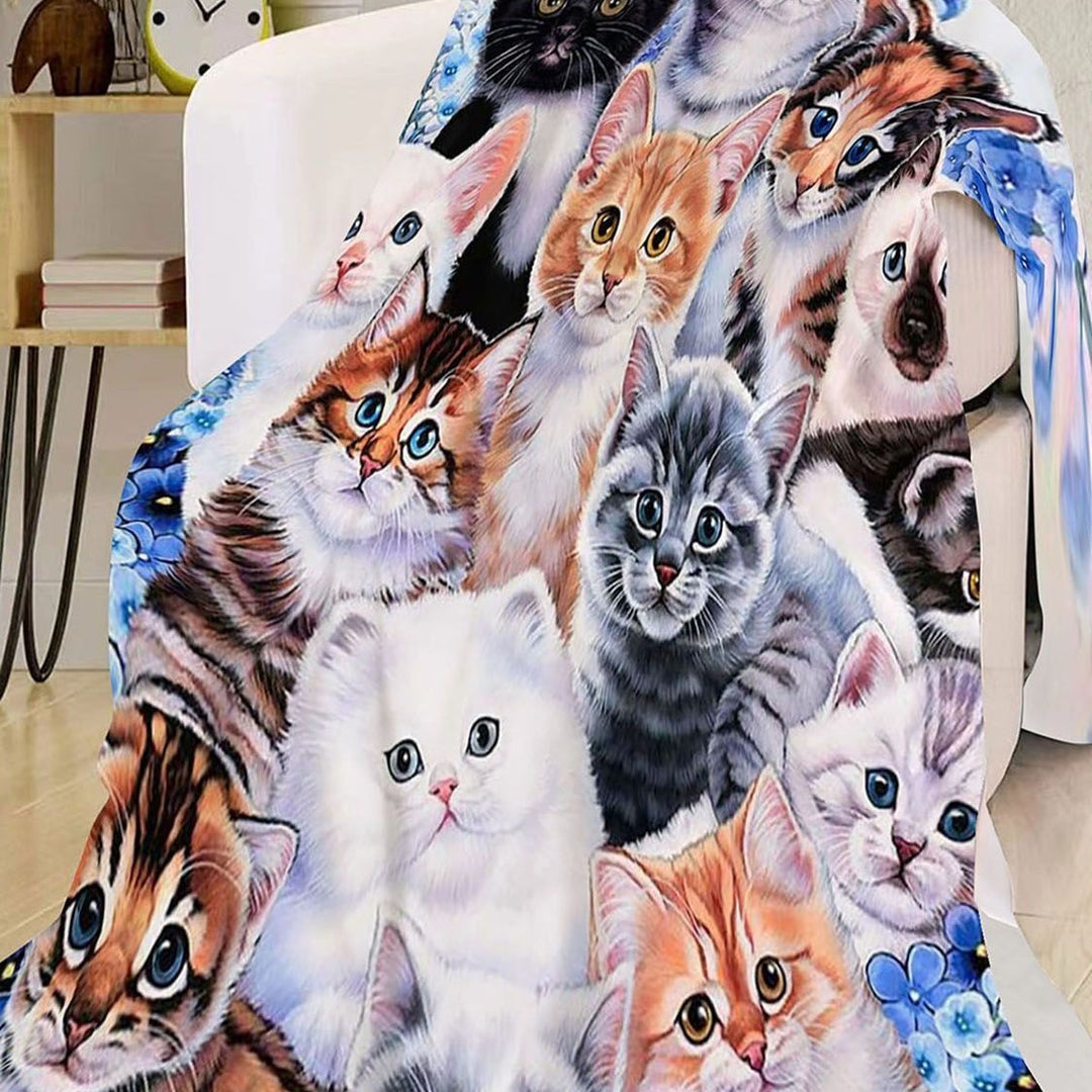 Cat-Themed Cozy Fleece Blanket