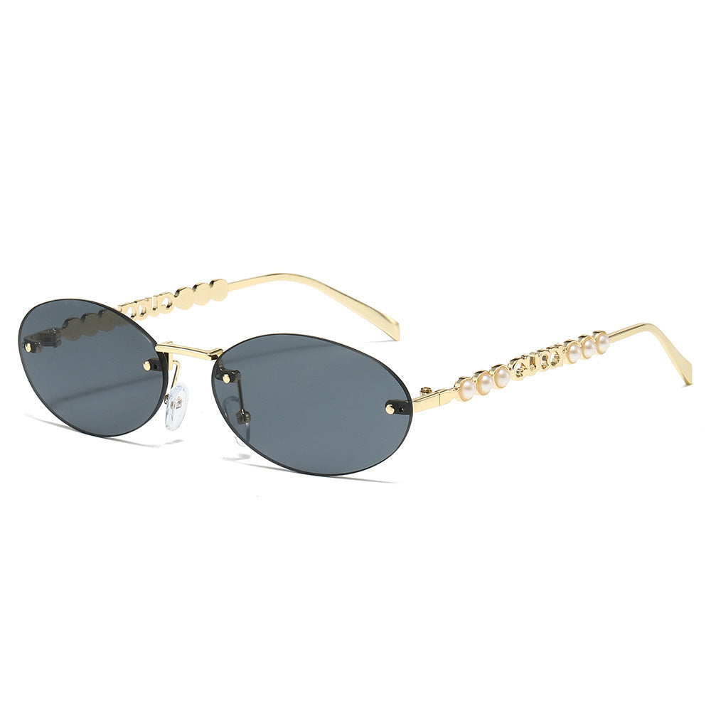 Women's fashionable sunglasses with oval frame and pearl-embellished temples Stornfield