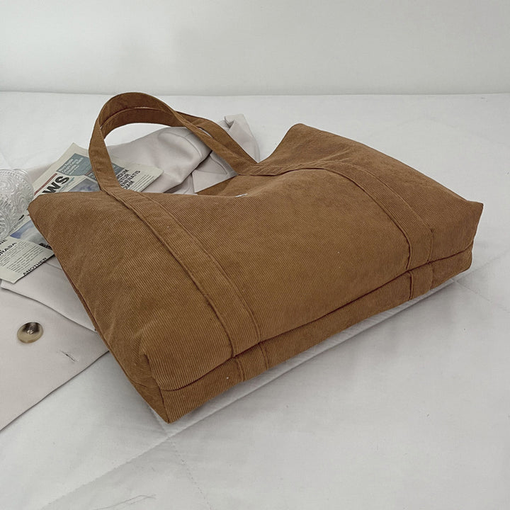 Durable Corduroy Tote Bag with Inner Pockets