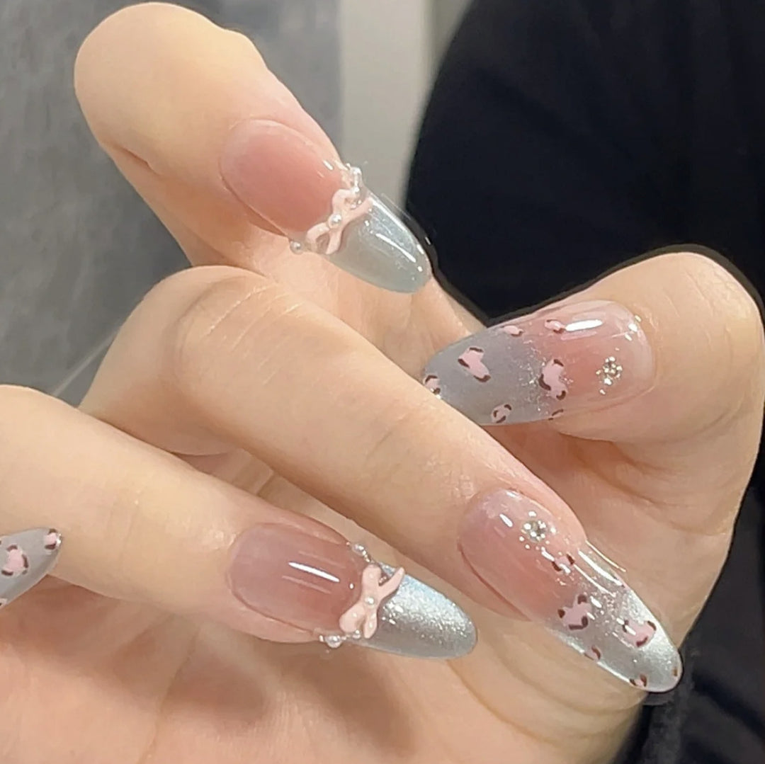 Artistic Press-On Nail Set with Floral and Geometric Designs Stornfield