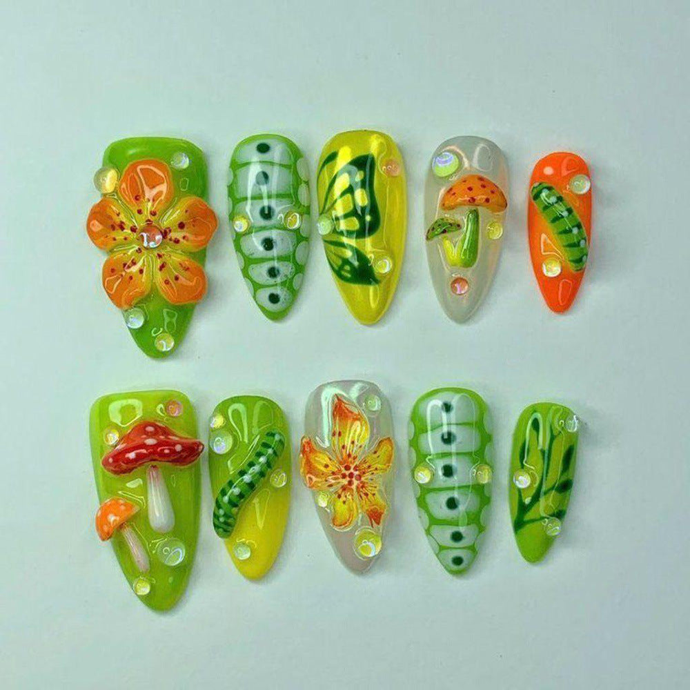 Elegant Artificial Nails with Botanical Designs Stornfield