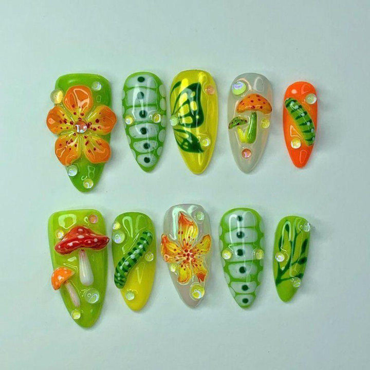 Elegant Artificial Nails with Botanical Designs Stornfield