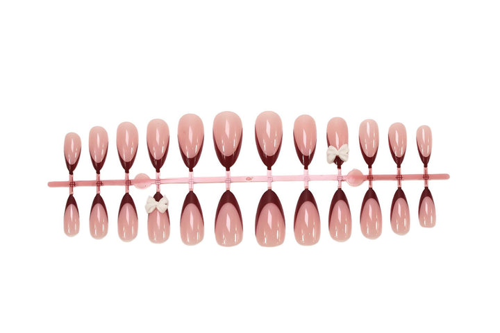 Acrylic nail set with elegant lace design and romantic bows Stornfield