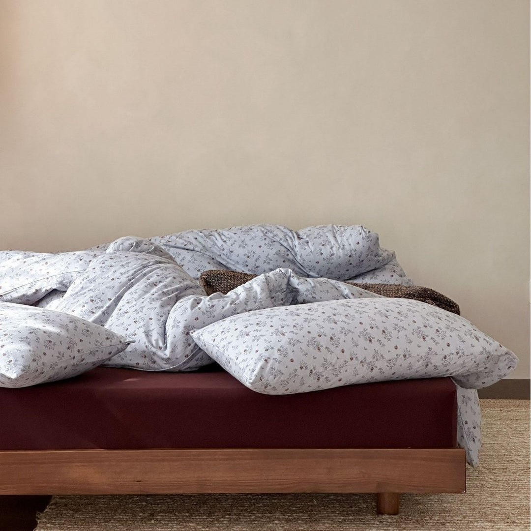 Floral Cotton Percale Bedding Set with Duvet Cover Fitted Sheet and Envelope Pillow Shams