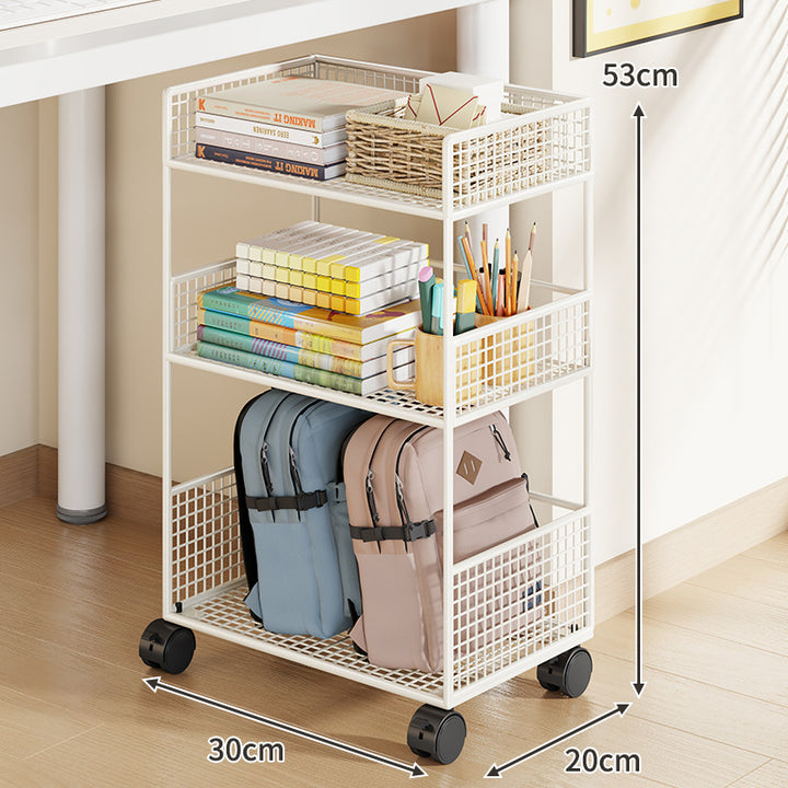 Slim Three-Tier Rolling Mesh Storage Cart with Locking Casters and Ventilated Shelves