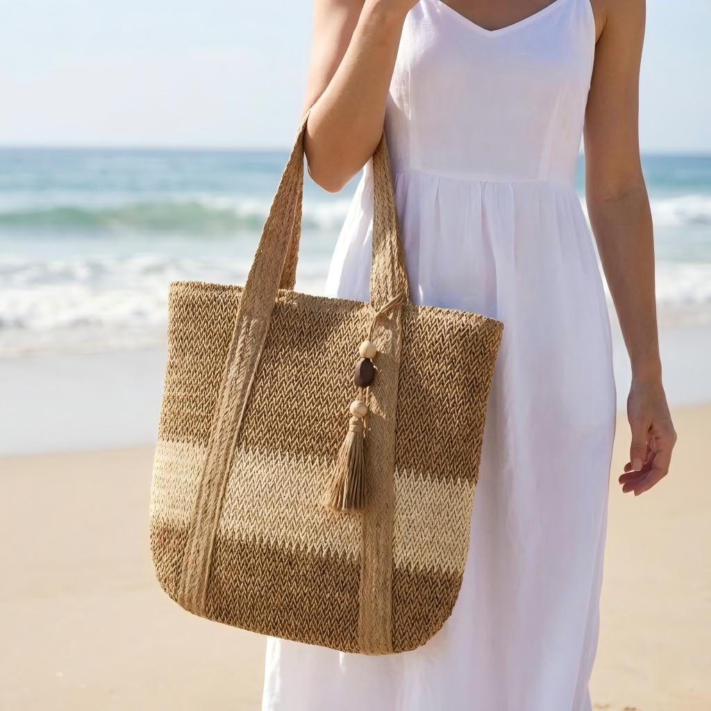 Handbag Made of Natural, Handwoven Straw with Elegant Fringe Stornfield
