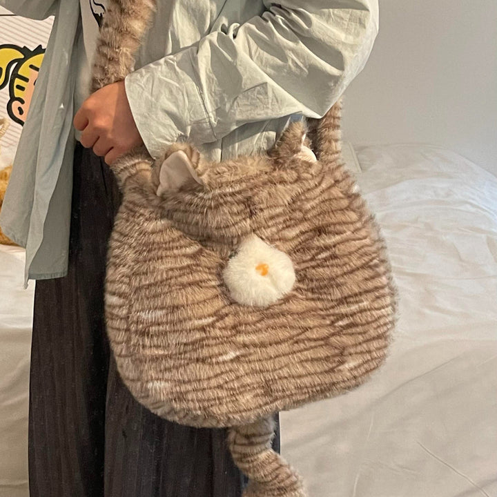 Cozy Plush Shoulder Bag with Animal Motif Stornfield