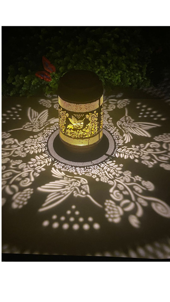 Intricate Metal Shadow Projection Table Lamp With Rechargeable LED Stornfield