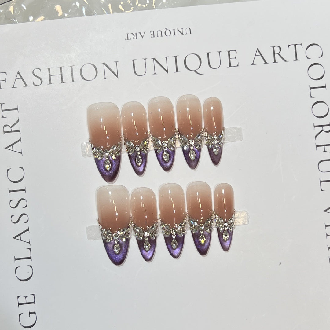 Elegant Stiletto Press-On Nail Set with Gemstone Embellishments Stornfield