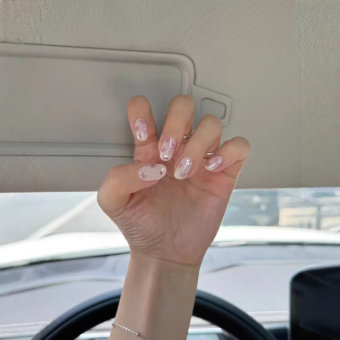 Decorative Press-On Nail Art Set with Rhinestone Accents  1791773652