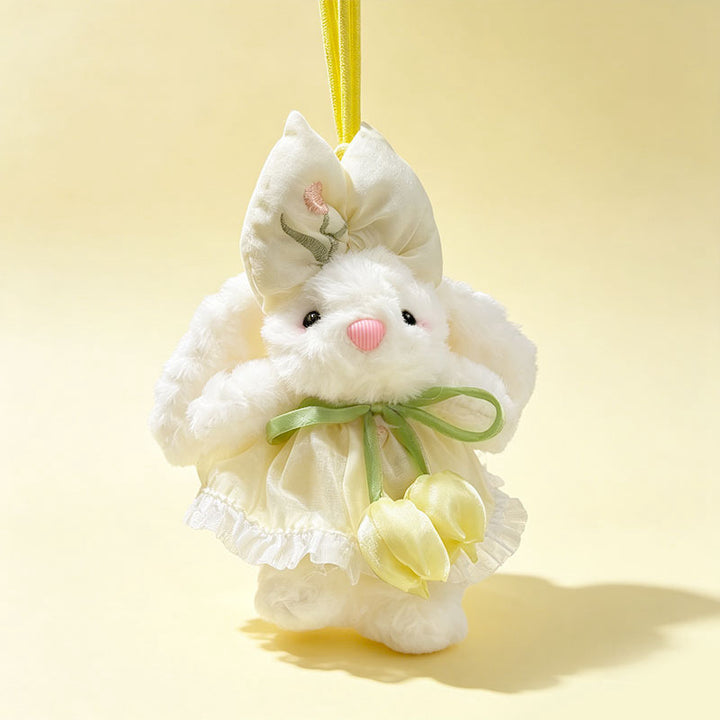 Plush Bunny Bag Charm Keychain with Decorative Bow and Floral Dress Stornfield